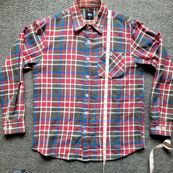 Stussy men's flannel shirt size S button down checked long sleeve fall cotton - Picture 10 of 13